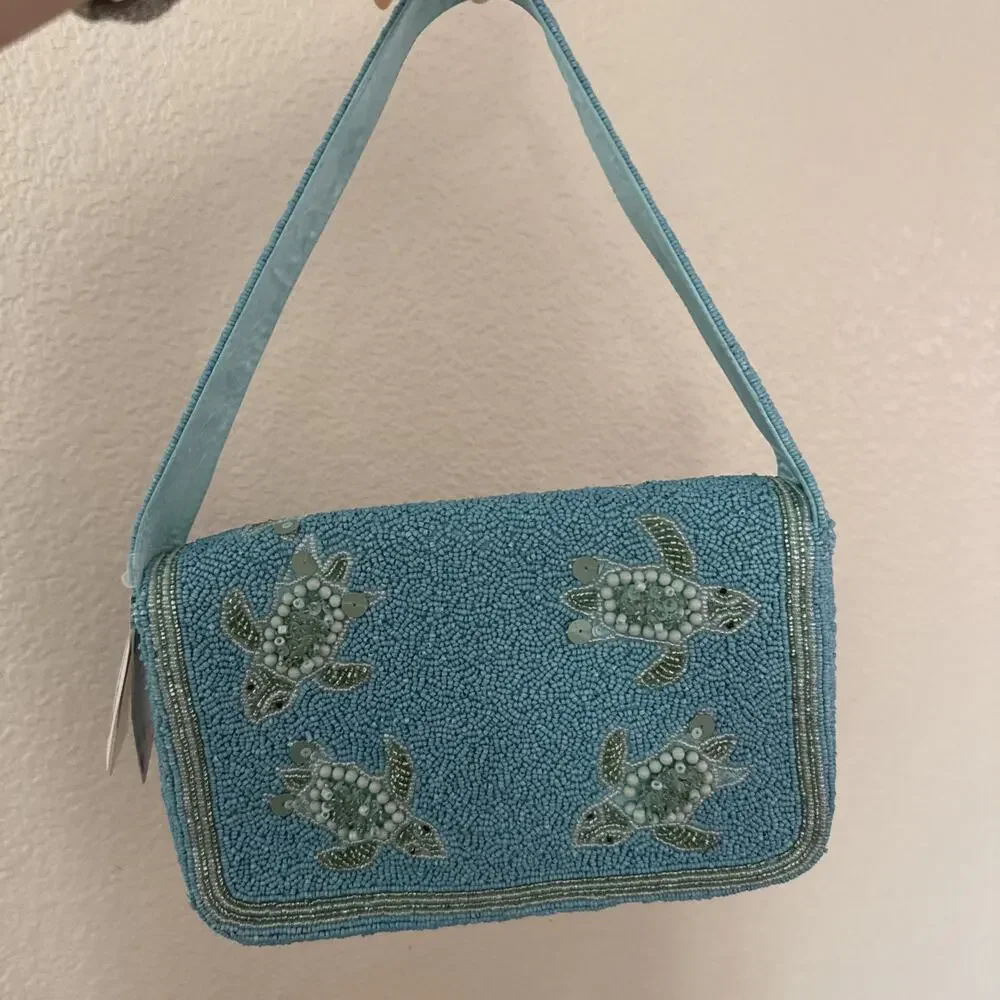 Handmade Turquoise Turtle Viral Beaded Bag RARE Shoulder Bag
